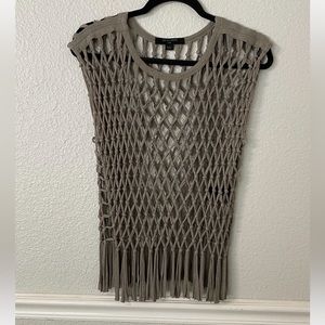 All Saints Taupe Knit Fringe Top